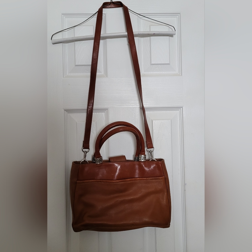 Fossil women's handbag brown satchel leather silver hardware medium